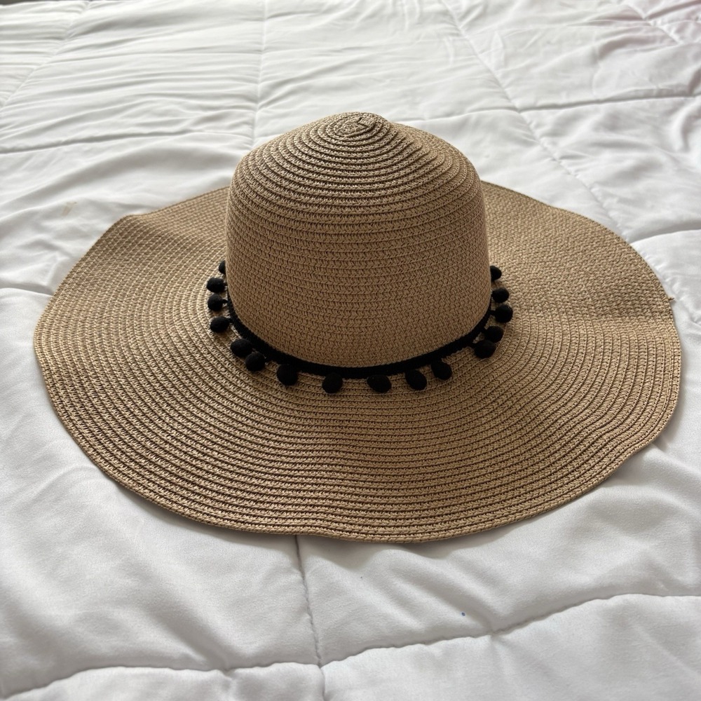 Kentucky Derby Church Tea Party Wide Brim Straw Hat Black Beige Straw Feminine